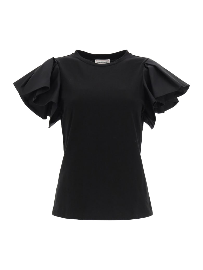 Alexander McQueen Ruffled T-shirt - BLACK