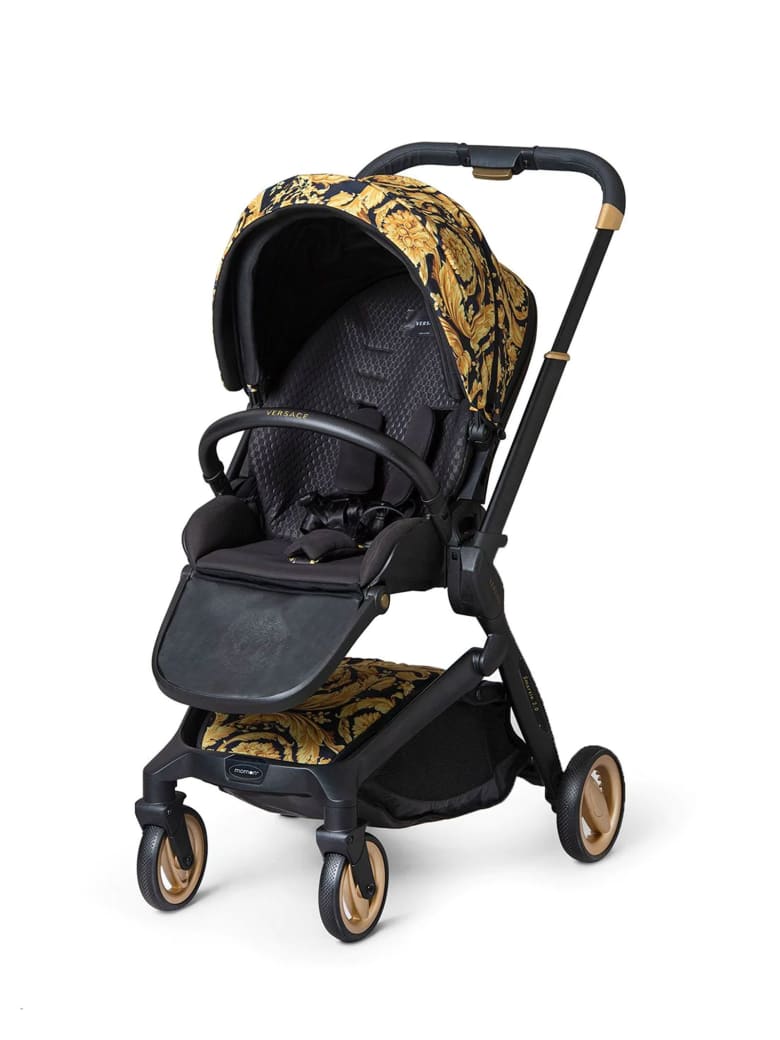 Young Versace Stroller With Baroque Print - Nero/oro