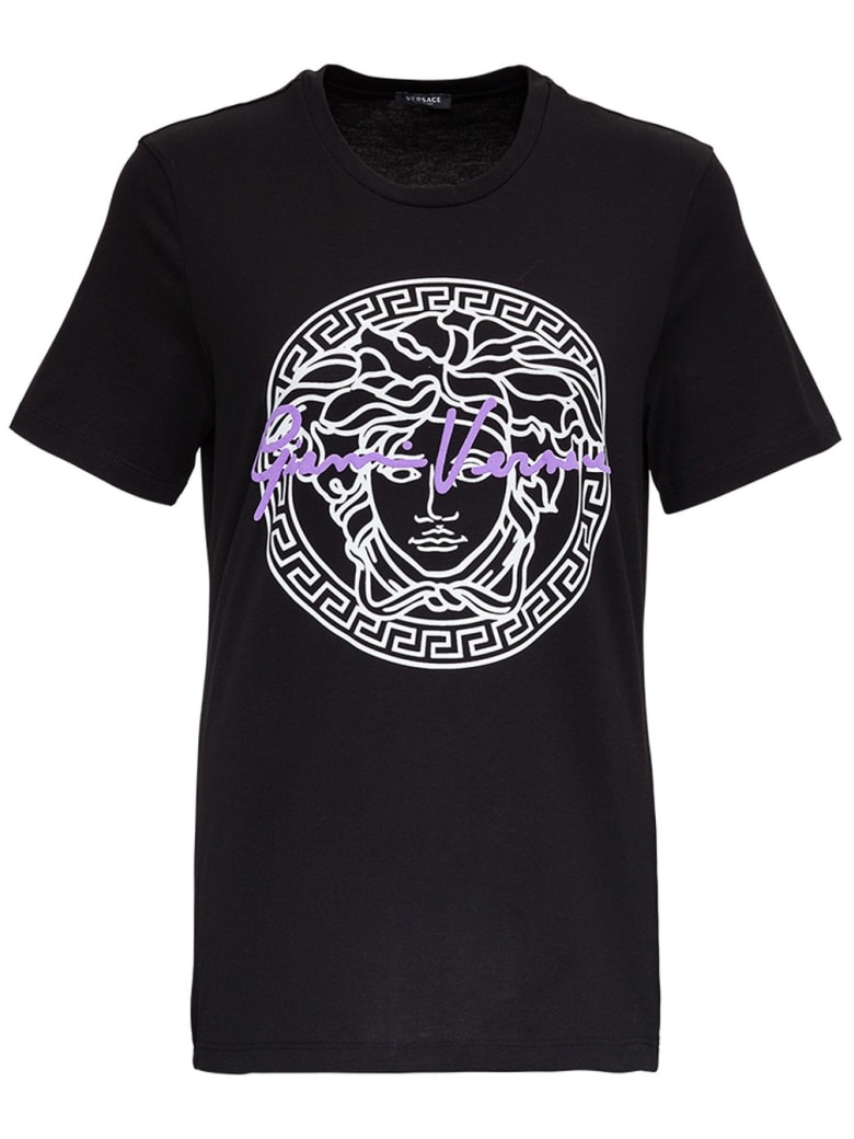 Versace Jersey T-shirt With Medusa Print - Black