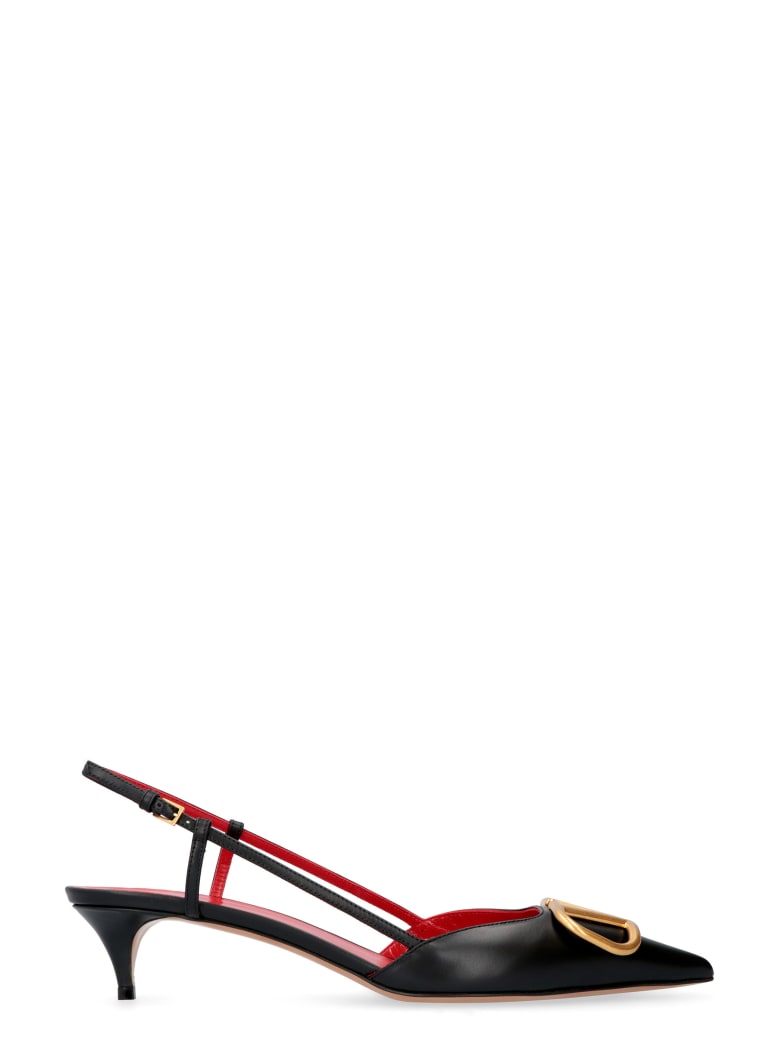 Valentino Valentino Garavani - Vlogo Leather Pointy-toe Slingback - black