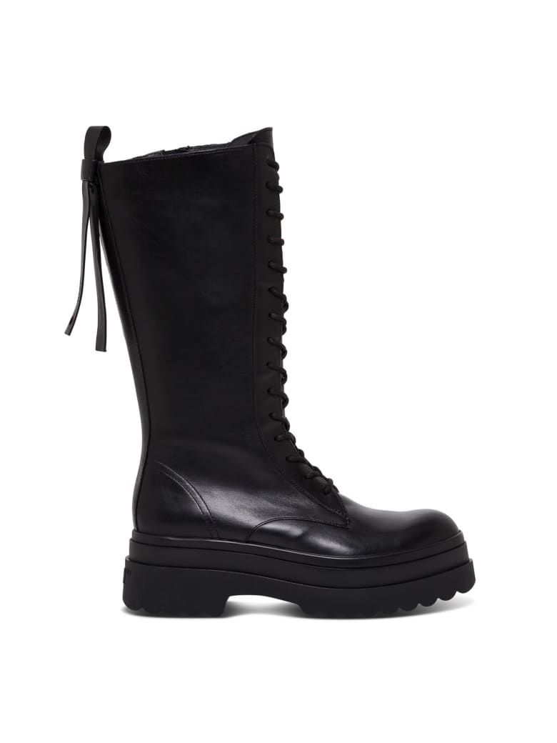 RED Valentino Shiny Black Leather Ankle Boot - Black