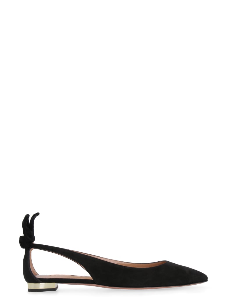 Aquazzura Bow Tie Ballet Suede Ballet Flats - black