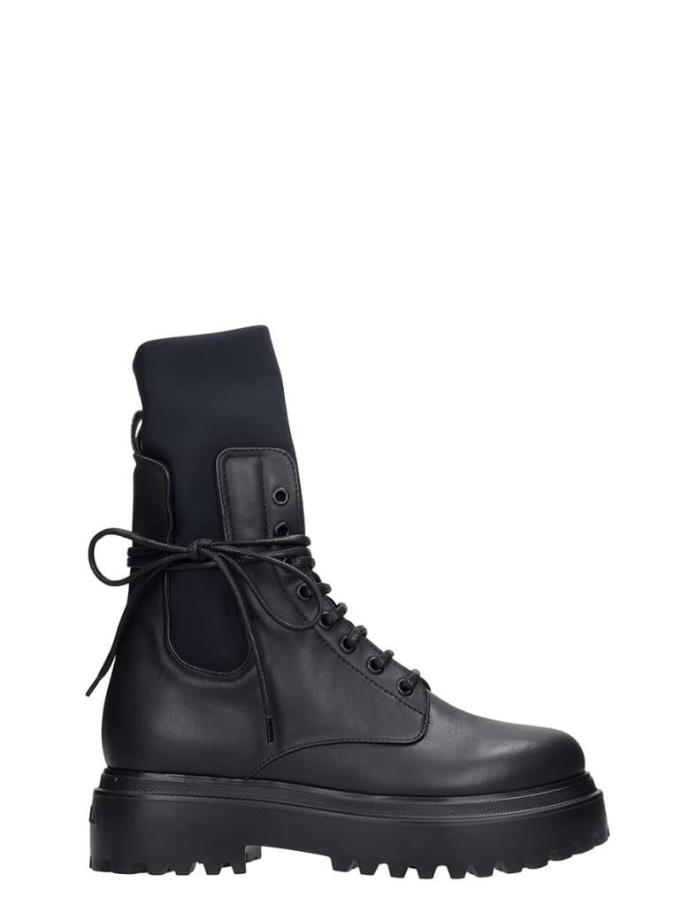 Le Silla Combat Boots In Black Leather - BLACK