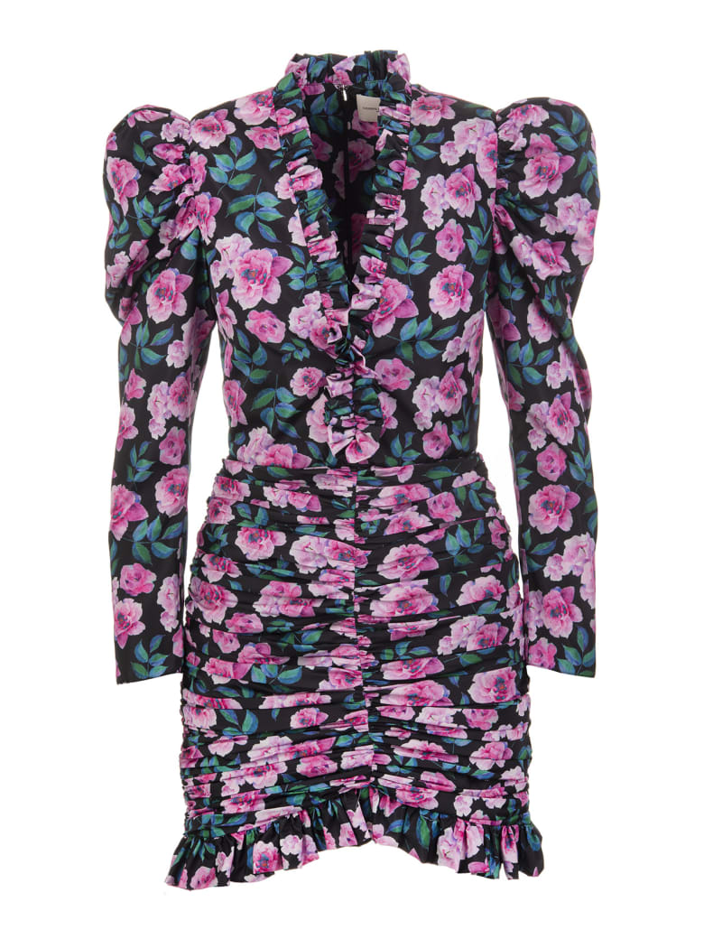 Giuseppe di Morabito Floral Black Short Dress With Ruches - Flora midnight