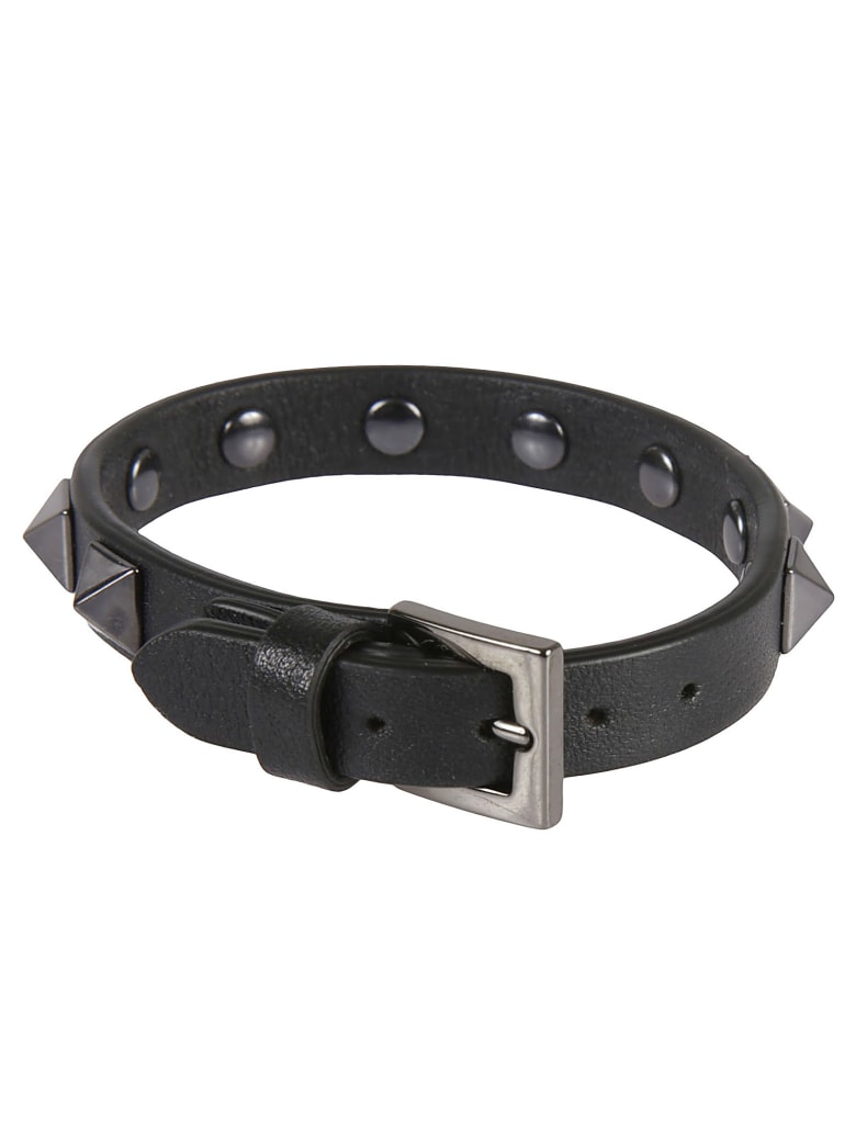 Valentino Garavani Leather Studded Bracelet - Black