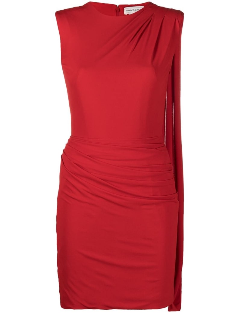 Alexander McQueen Red Dress With Asymmetrical Draping - Red