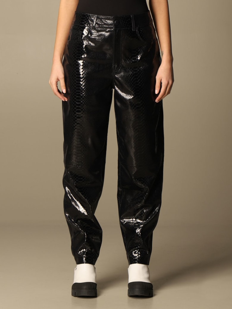 REMAIN Birger Christensen Remain Pants Remain Tapered Trousers In Snake Print Leather - Black