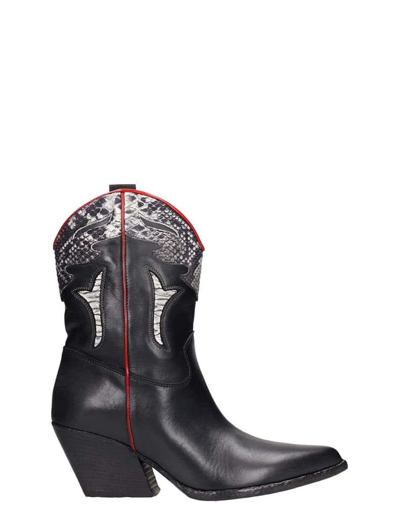Elena Iachi Texan Ankle Boots In Black Leather - black