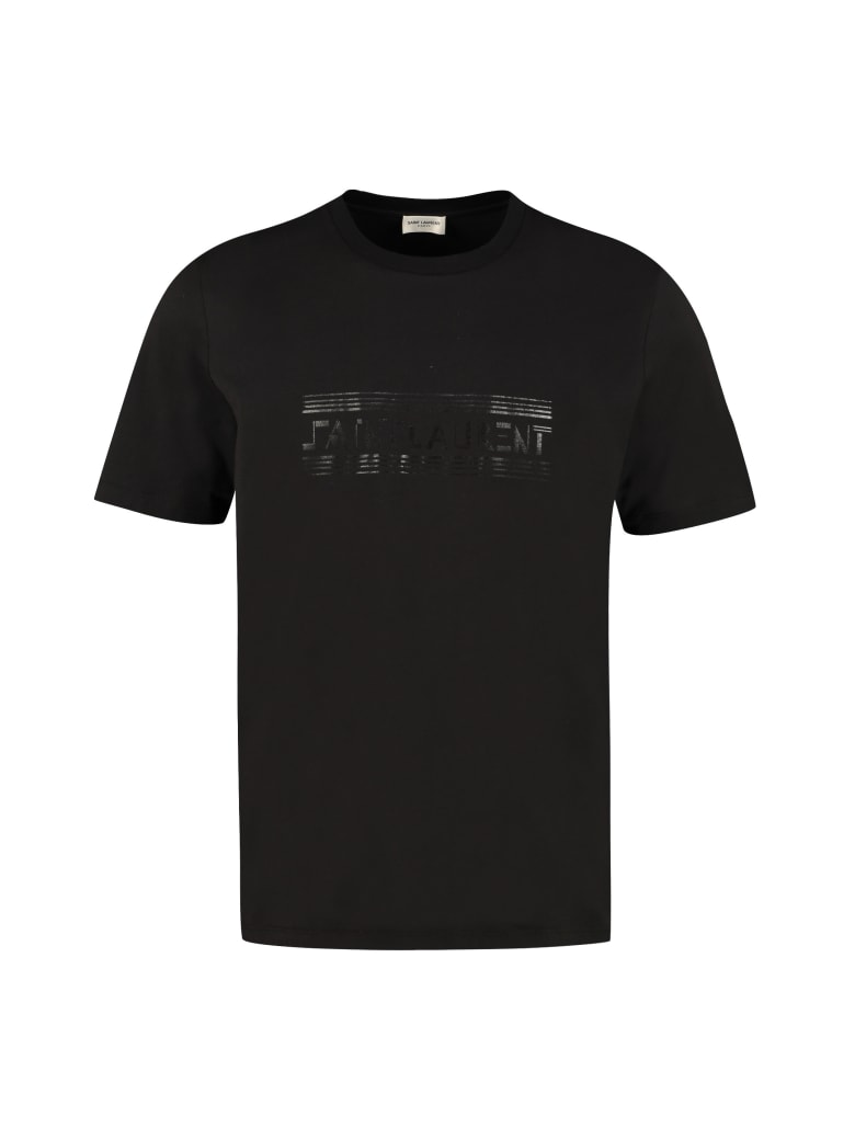 Saint Laurent Logo Print Cotton T-shirt - black