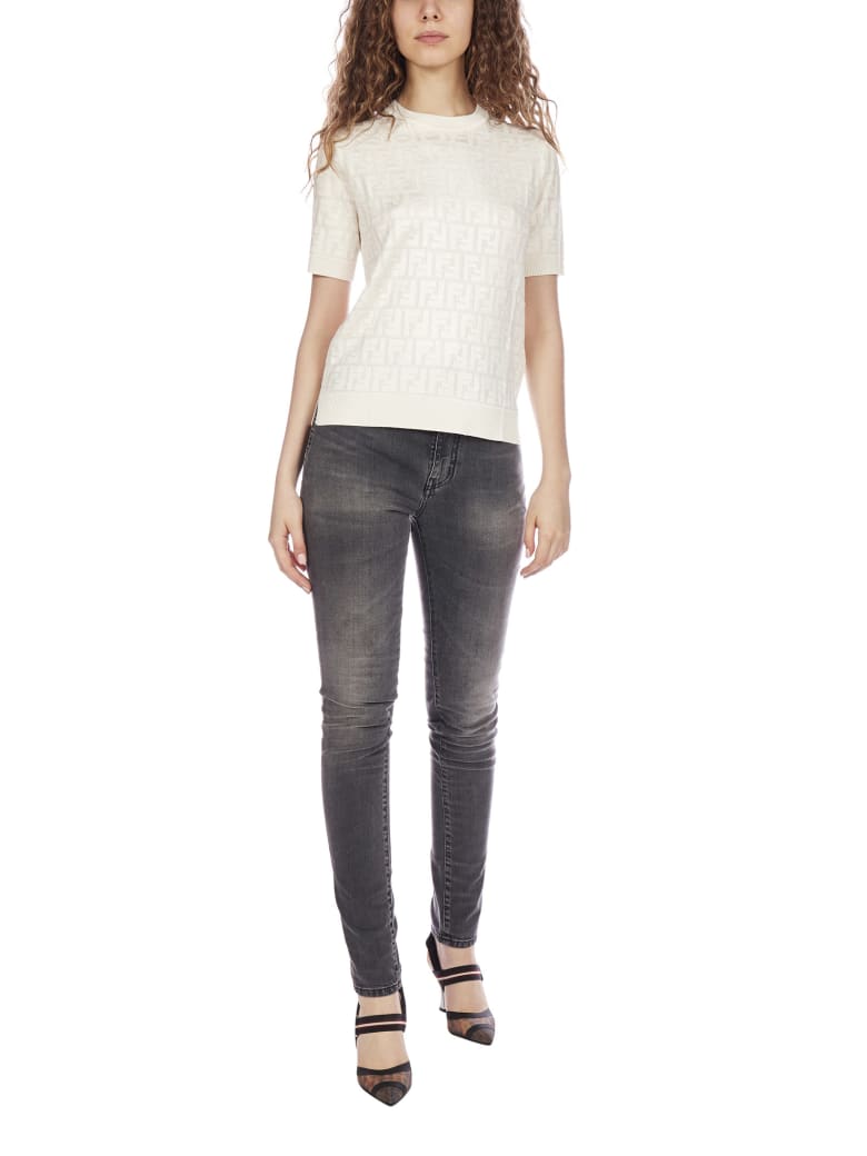 Fendi Ff Jacquard Cotton And Viscose Blend Sweater - White