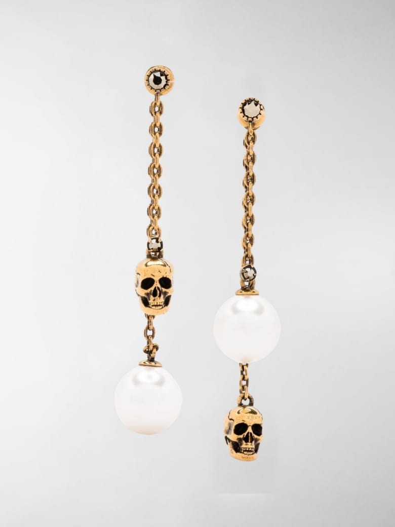 Alexander McQueen Skull Earrings With Pearls - Metallic