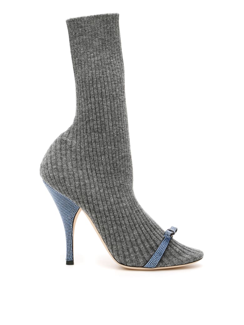 Marco de Vincenzo Knit Booties With Micro Crystals - GREY MELANGE LIGHT (Grey)