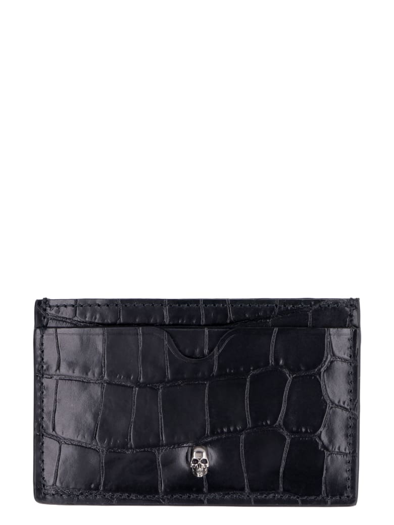 Alexander McQueen Croco-print Leather Card Holder - black