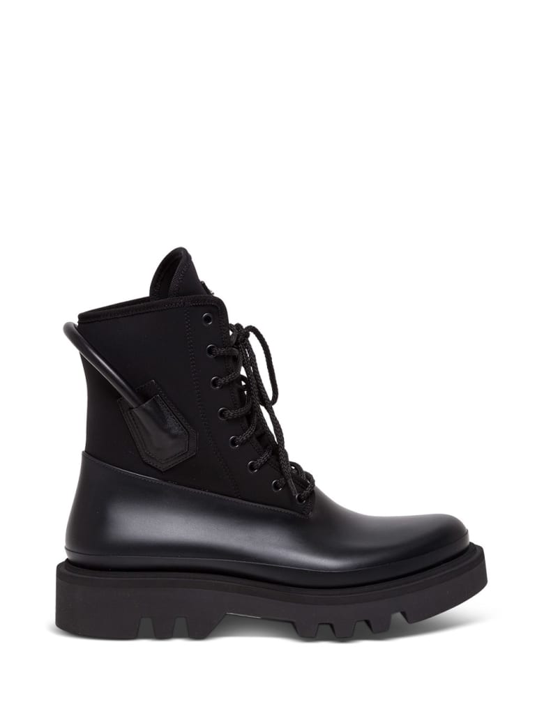 Givenchy Combat Ankle Boots In Neoprene And Satin - Black