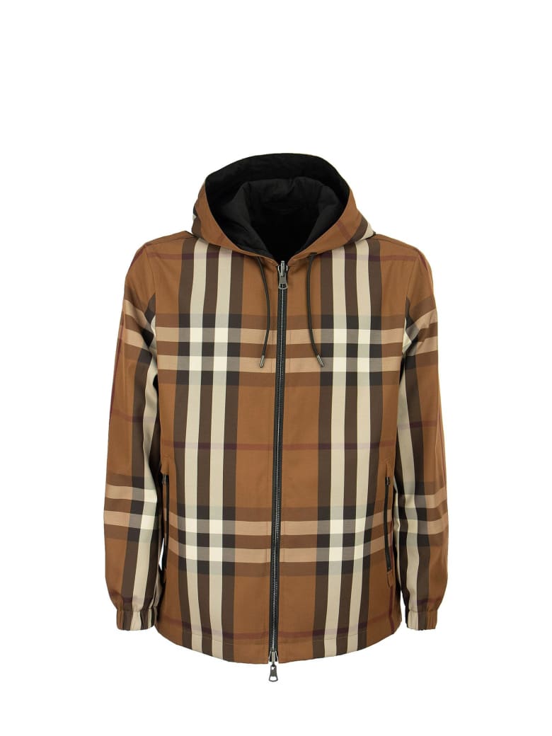 Burberry Stretton - Reversible Check Technical Cotton Hooded Jacket - Dark Birch Brown