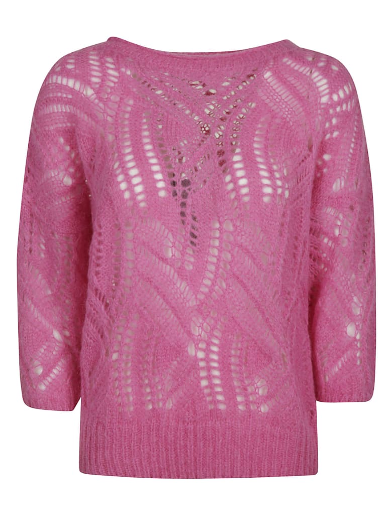 Blumarine Perforated Woven Sweater - Fuxia