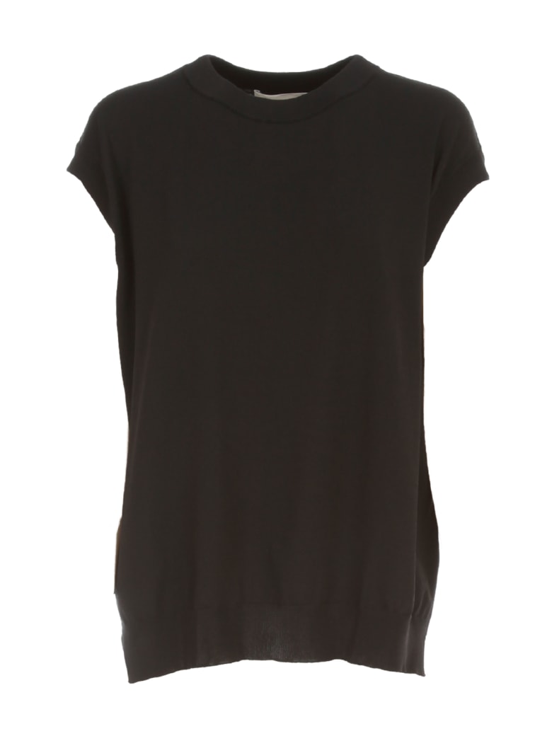Liviana Conti Straight Sweater W/s Crew Neck W/popeline - Black Black