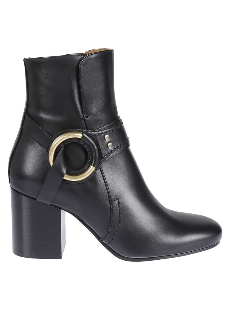 Chloé Stud Leather Ankle Boots - Nero