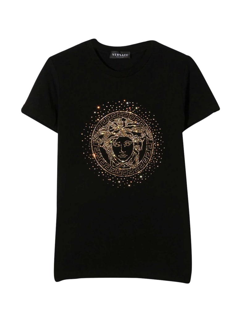 Young Versace Black T-shirt With Golden Print - Nero/oro