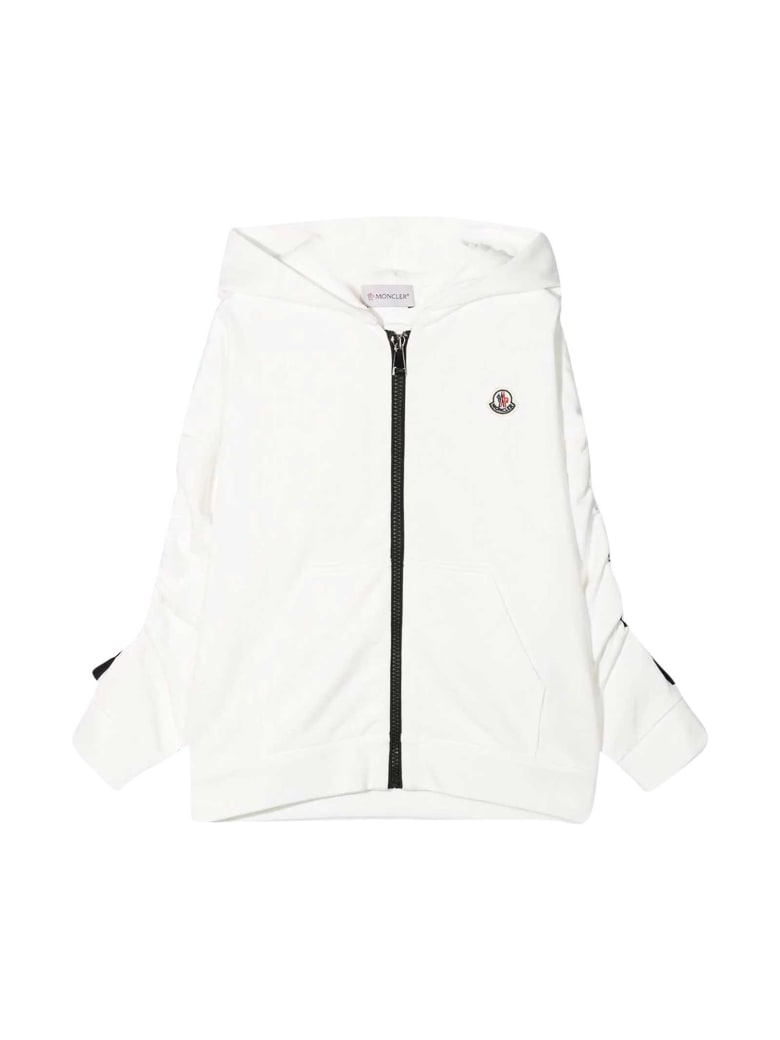 Moncler White Sweatshirt With Zip , Hood And Logo - Unica