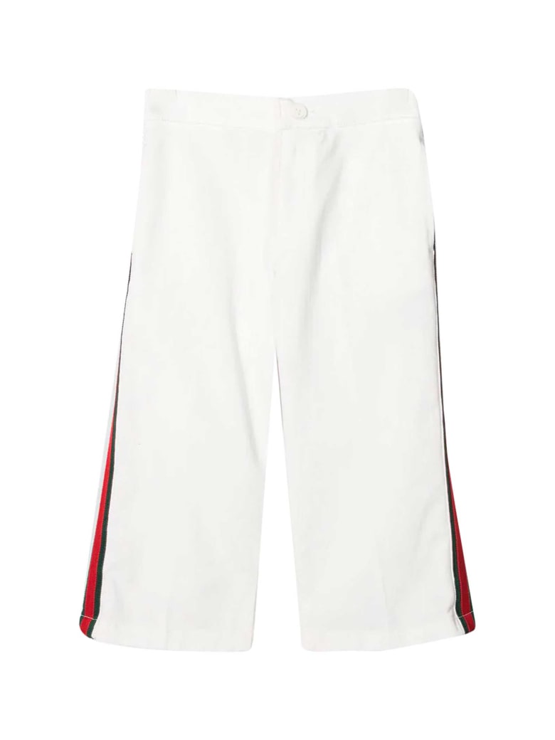 Gucci White Trousers With Side Band - Bianco