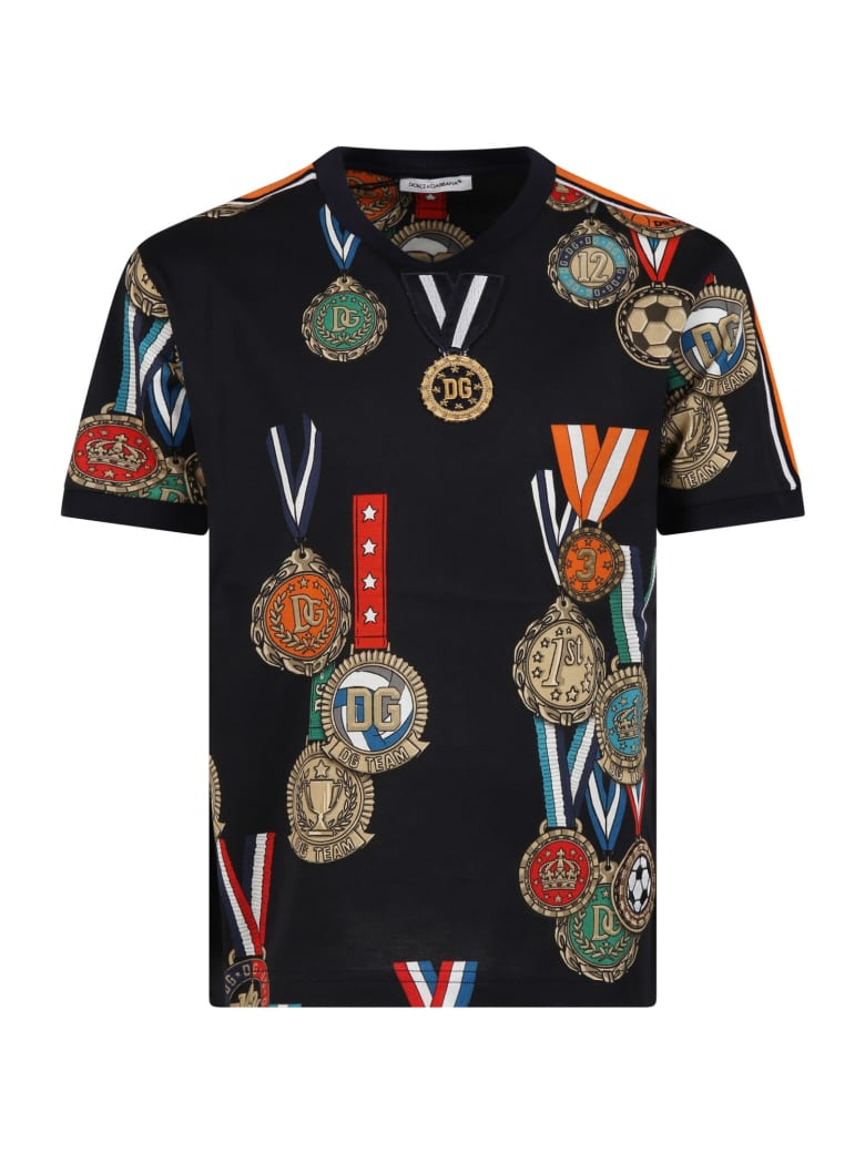 Dolce & Gabbana Blue T-shirt For Boy With Medals - Blu scuro