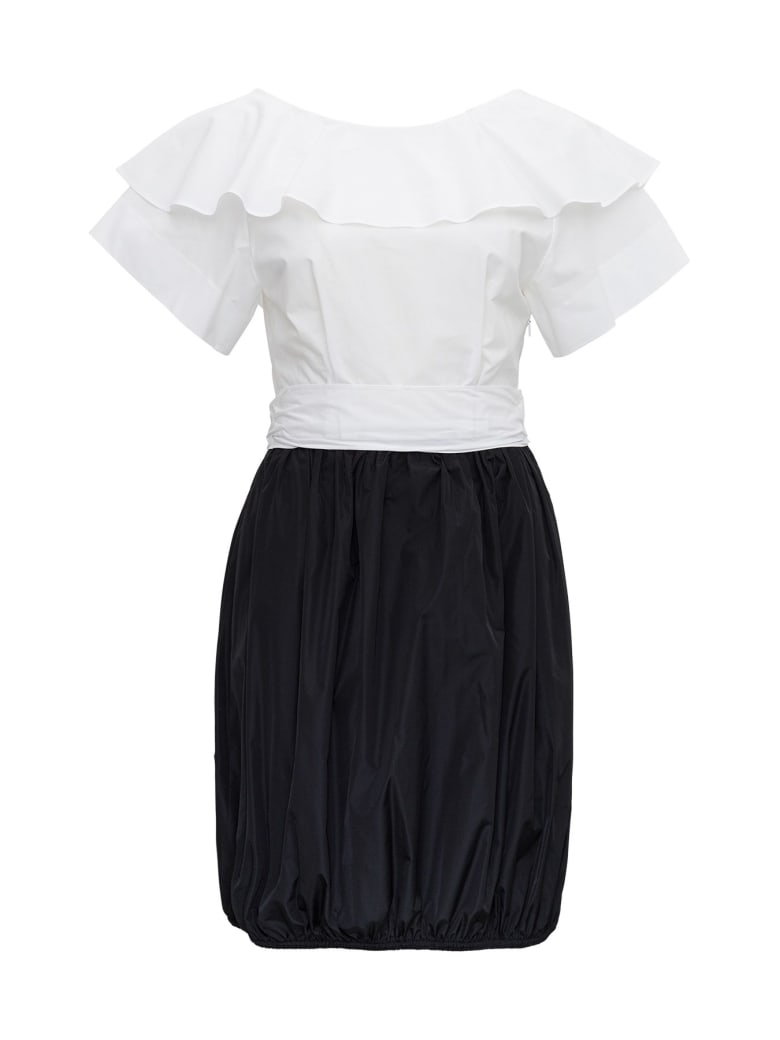 Patou Dress With Back Bow Detail - White/black