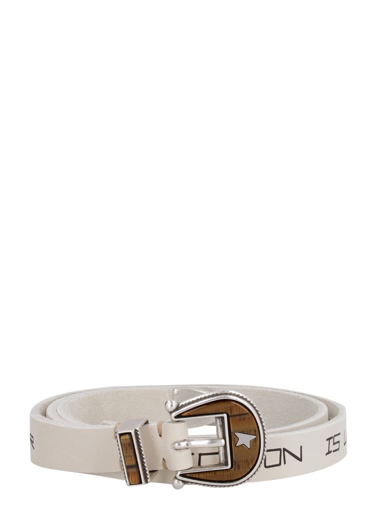 Golden Goose Rodeo Printed Leather Belt - White