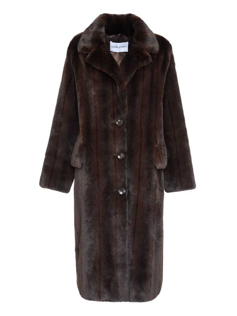 STAND STUDIO Theresa Faux Fur Coat - brown