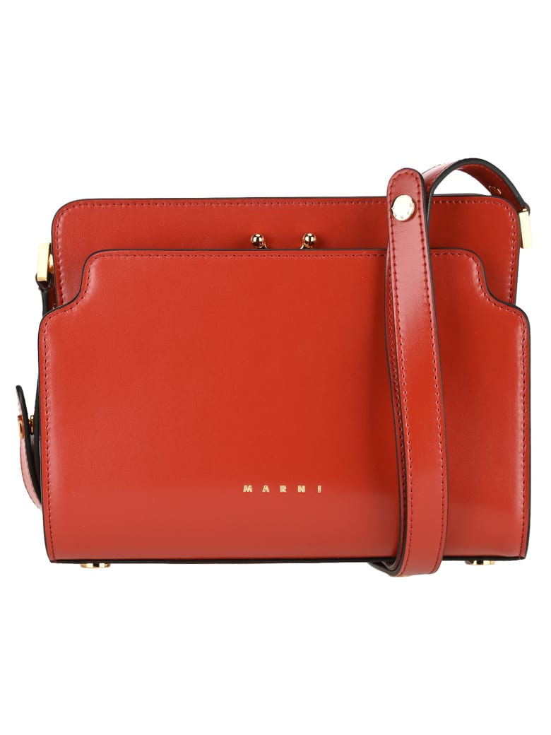 Marni Trunk Reverse Shoulder Bag - RUST RED