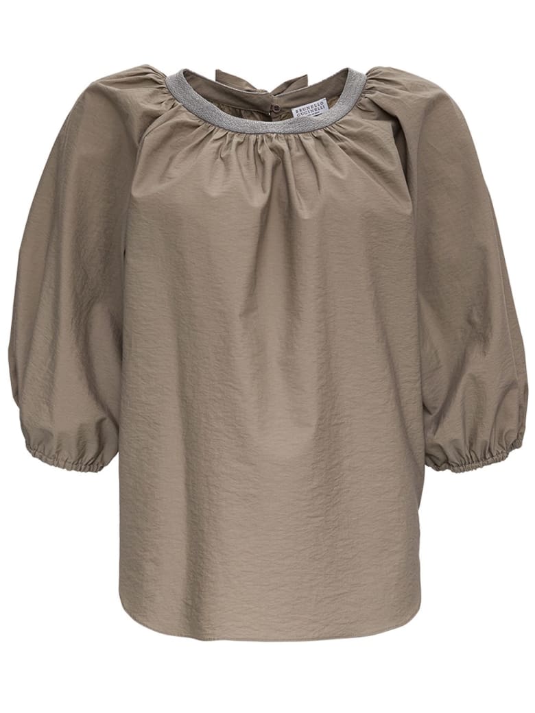 Brunello Cucinelli Cotton Blouse With Puff Sleeves - GREY