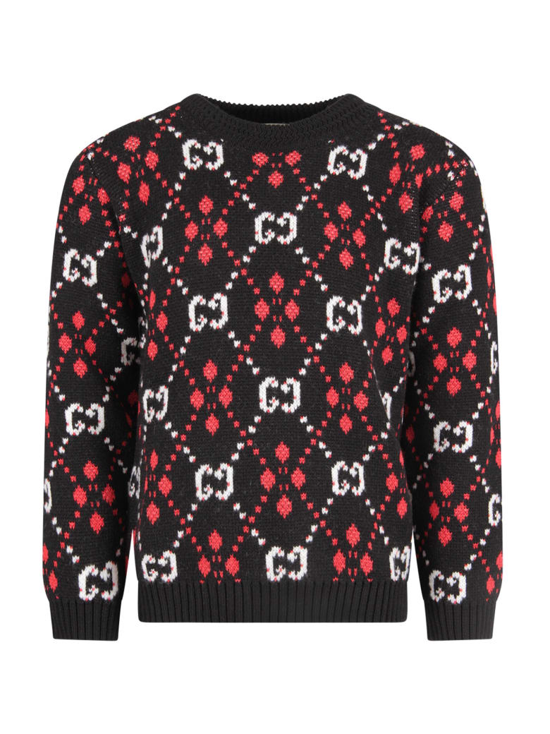 Gucci Black Sweater For Kids With White Iconic Gg | italist