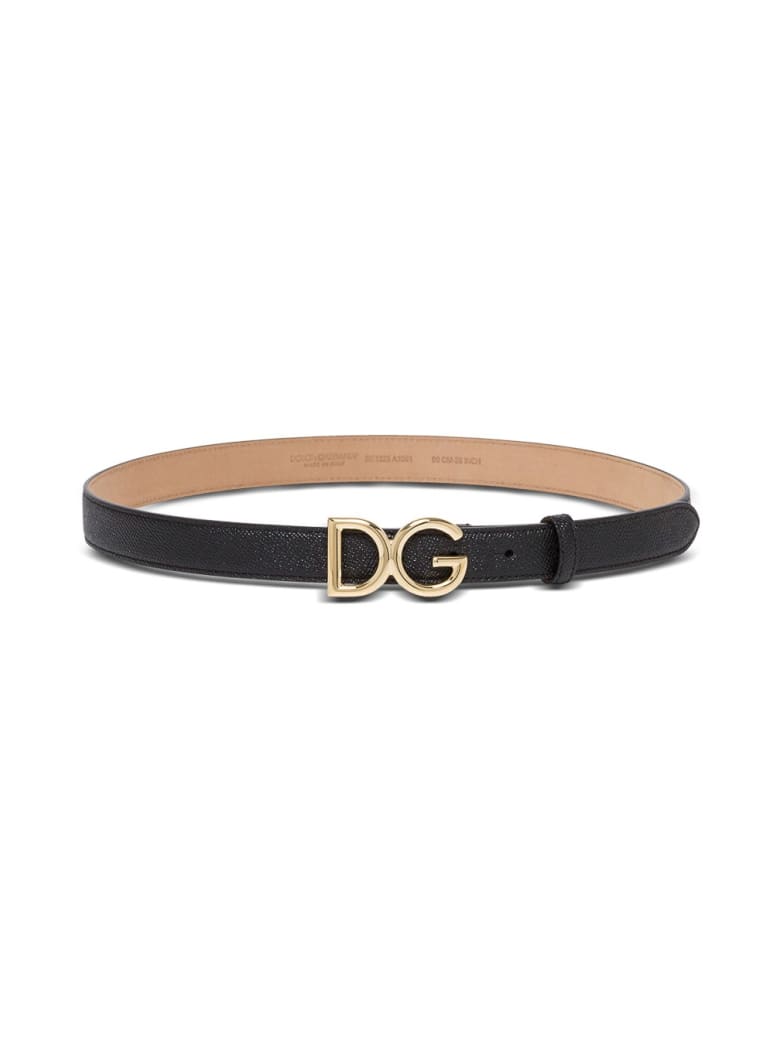 Dolce & Gabbana Black Leather Belt With Logo Buckle - Black