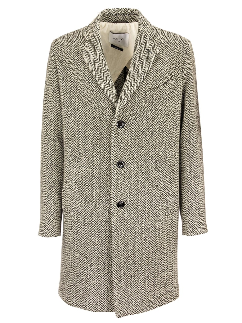 Paltò Agostino Herringbone Wool Coat - White/black