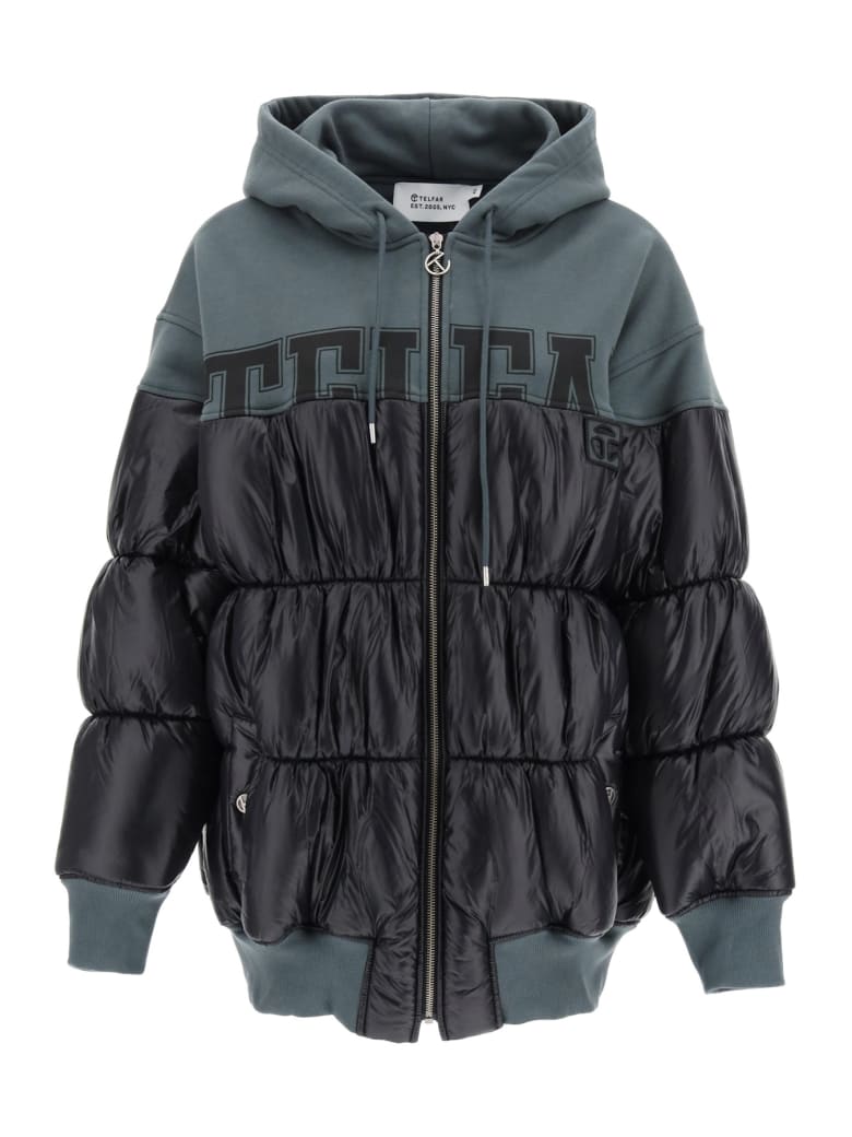 Telfar Color-block Bimaterial Down Jacket - OFF BLACK BLACK (Black)
