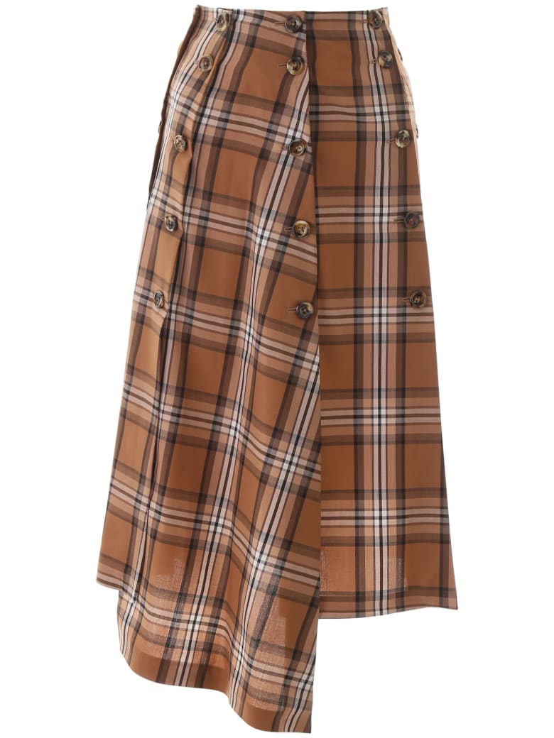A.W.A.K.E. Mode Checkered Panel Skirt - BROWN BEIGE WHITE CHECK (Brown)