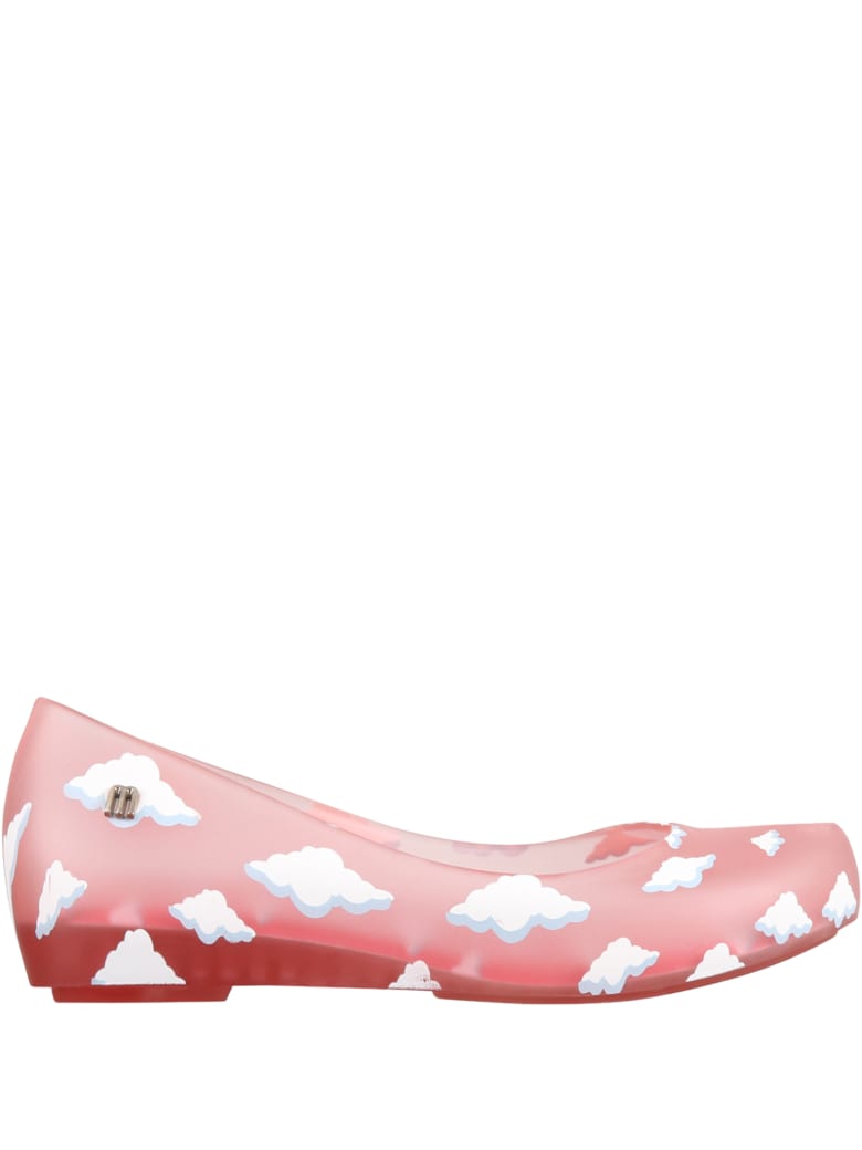 Melissa Pink Ballerina Flats For Girl With Clouds - Pink