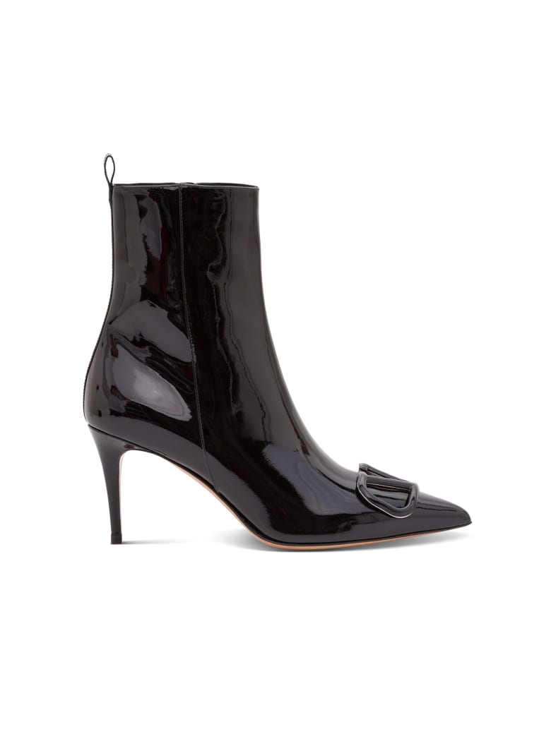 Valentino Garavani Vlogo Booties In Patent Leather - Nero