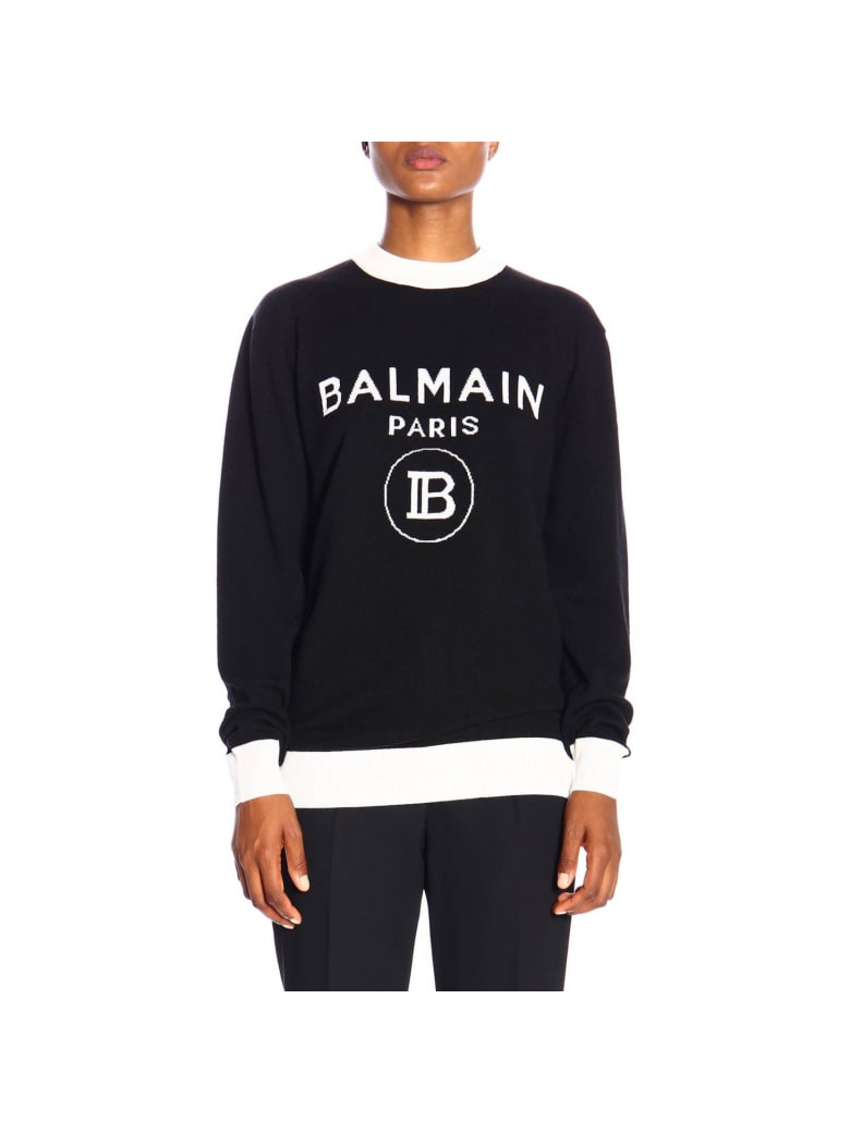 Balmain Sweater Crewneck Sweater With Maxi Balmain Paris Jacquard Logo ...