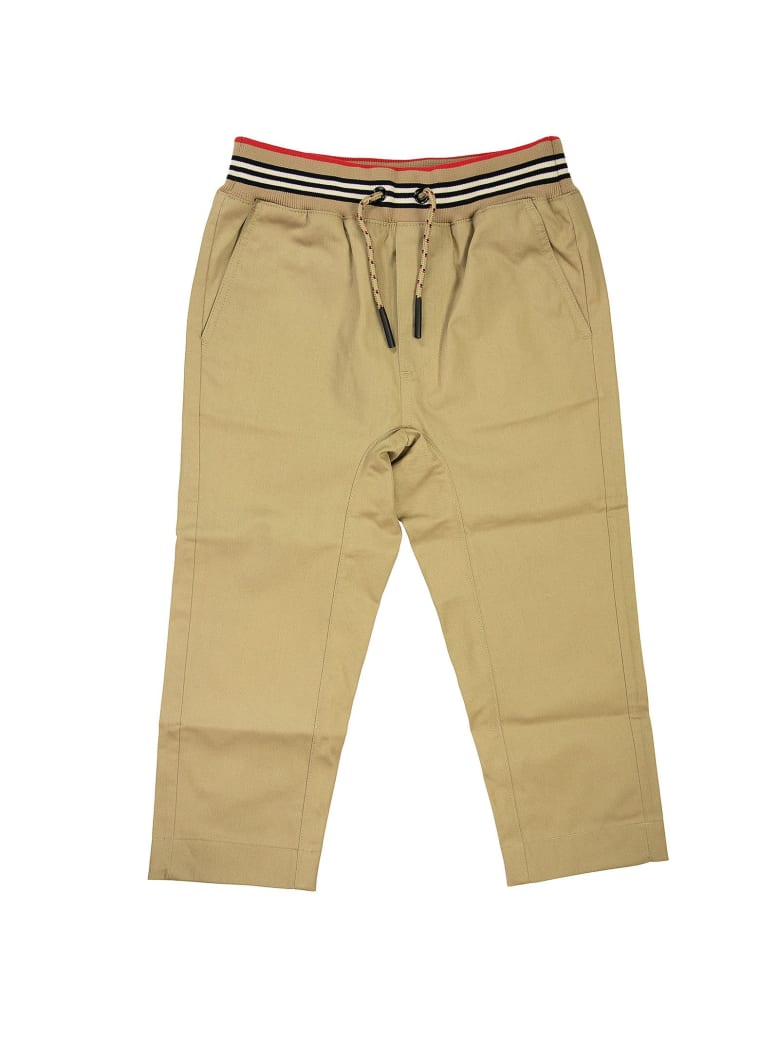 Burberry Dilan - Icon Stripe Detail Cotton Twill Drawcord Trousers - Honey