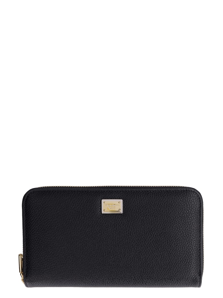 Dolce & Gabbana Leather Zip Around Wallet - black