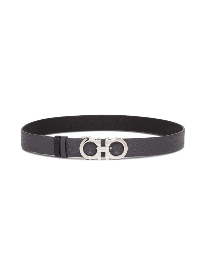 Salvatore Ferragamo Reversible Gancini Leather Belt - Black