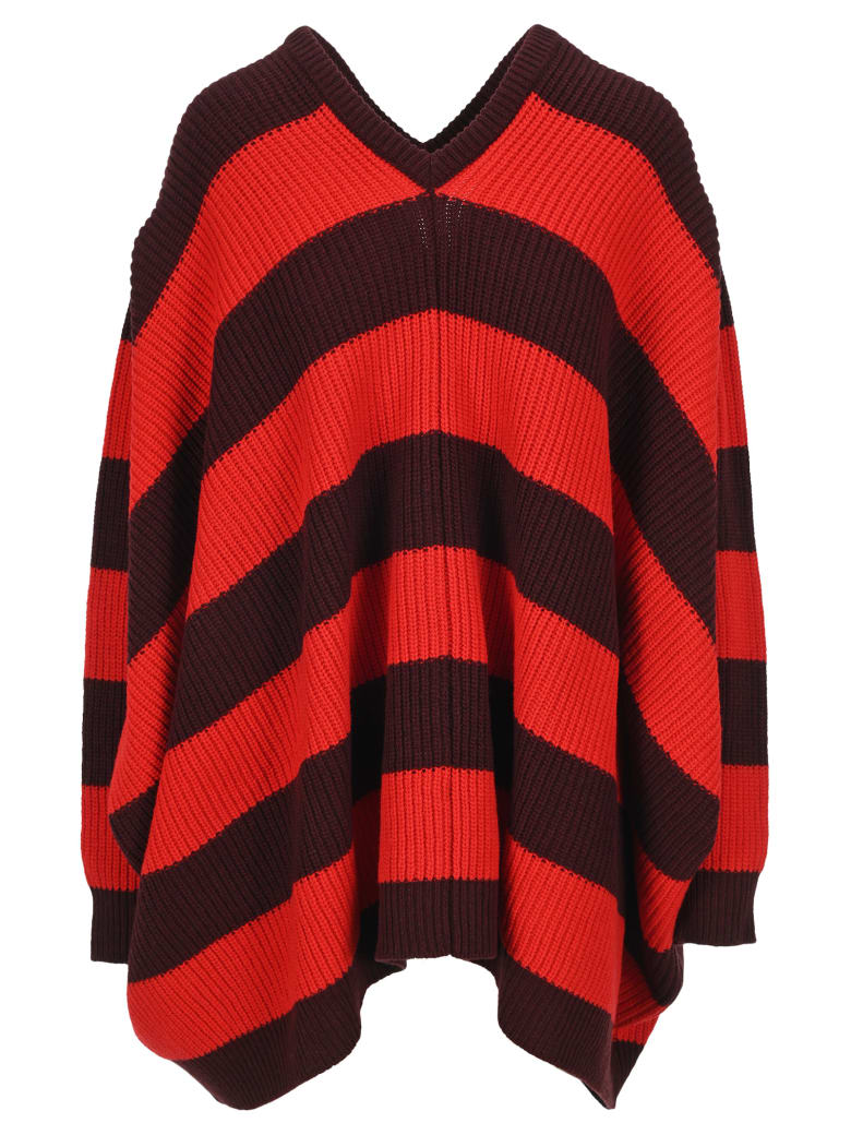 Marni Oversized Striped Jumper - DARK BURGUNDY + RED