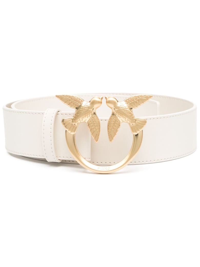 Pinko Love Berry Belt In White Leather With Logo Buckle - Panna
