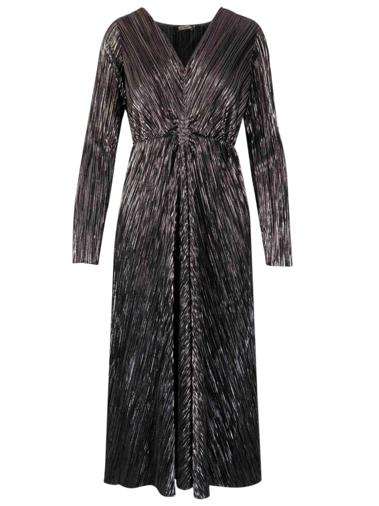 Malìparmi Pleated Lame Dress - BLACK LAMINATE