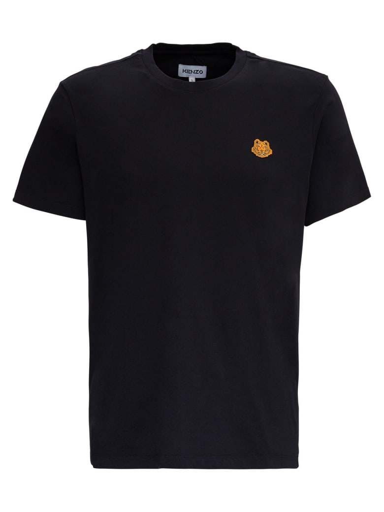Kenzo Cotton T-shirt With Tiger Patch Logo - Black