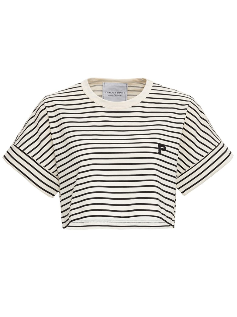 Philosophy di Lorenzo Serafini Striped Jersey T-shirt With Logo - White/black