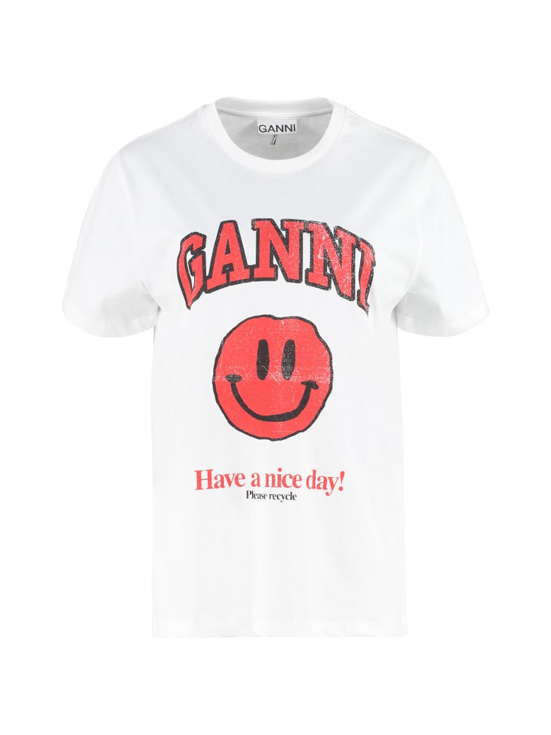 Ganni Cotton Crew-neck T-shirt - White