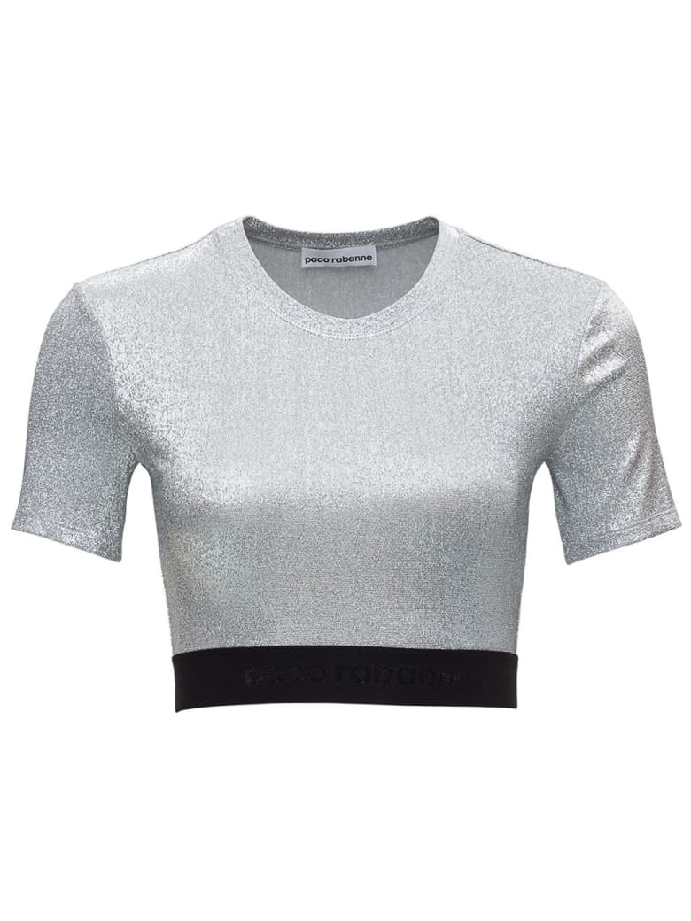 Paco Rabanne Laminated Silver Top With Logoed Elastic Band - Metallic