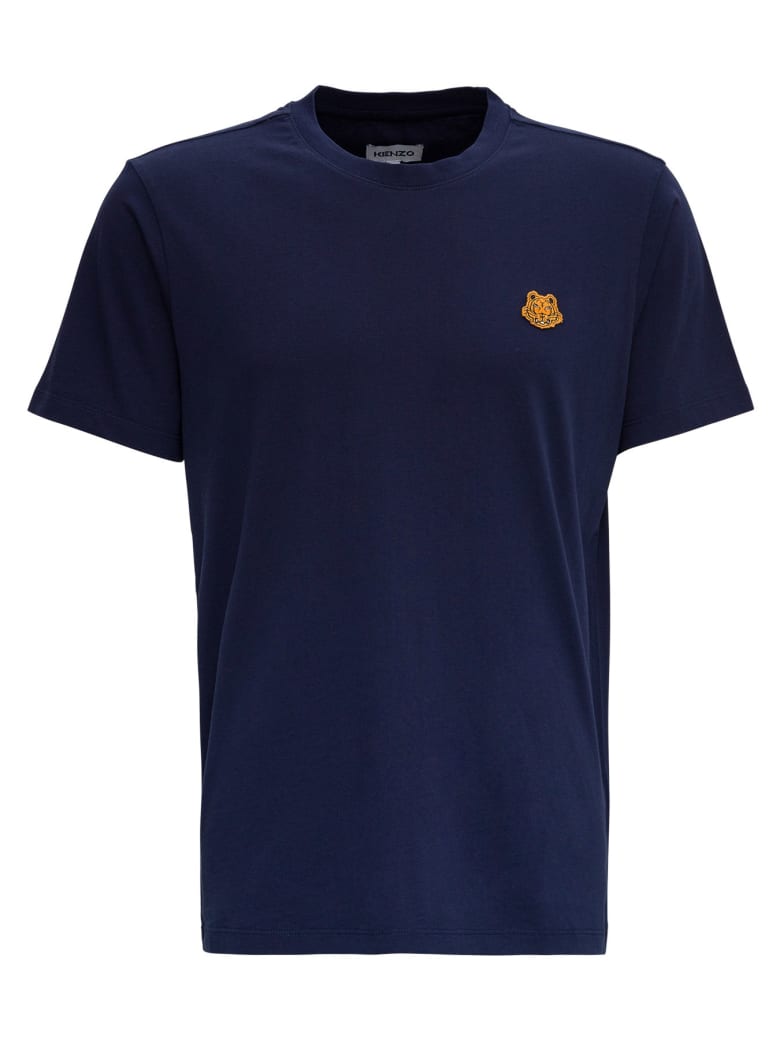 Kenzo Cotton T-shirt With Tiger Patch Logo - Blu